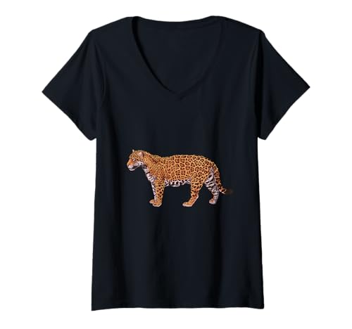 Damen Mächtiges Tierporträt - Jaguar T-Shirt mit V-Ausschnitt Damen Mächtiges Tierporträt - Jaguar T-Shirt mit V-Ausschnitt von Großkatzen Zeichnungen