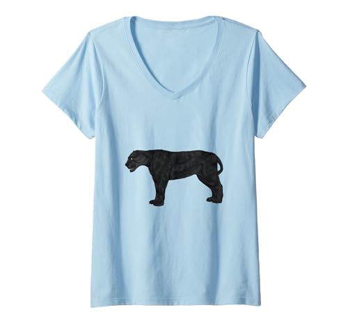 Damen Raubkatze in Schwarz - Schwarzer Panther T-Shirt mit V-Ausschnitt Damen Raubkatze in Schwarz - Schwarzer Panther T-Shirt mit V-Ausschnitt von Großkatzen Zeichnungen