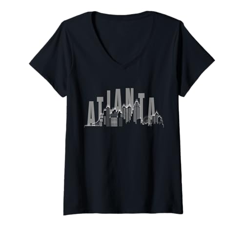 Damen Atlanta Skyline T-Shirt mit V-Ausschnitt Damen Atlanta Skyline T-Shirt mit V-Ausschnitt von Großstadt Skylines