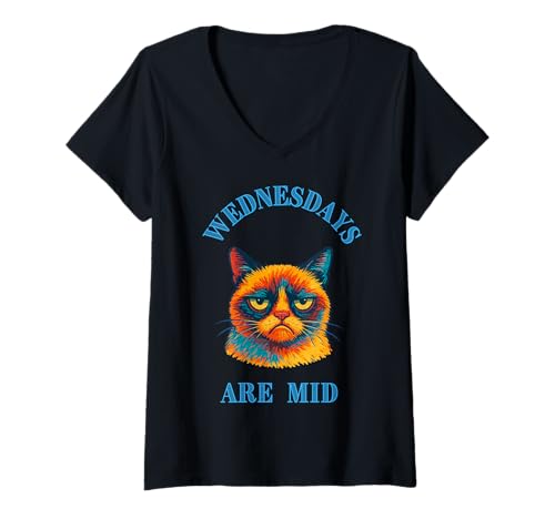 Damen Lustige mürrische Katze, die Mittwoch Nicht mag T-Shirt mit V-Ausschnitt Damen Lustige mürrische Katze, die Mittwoch Nicht mag T-Shirt mit V-Ausschnitt von Grouchy Cat