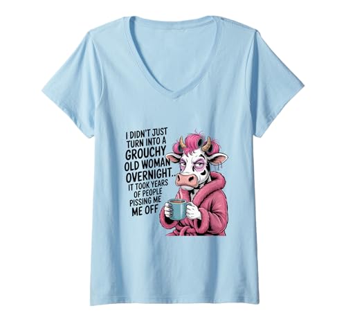 Damen Grouchy Woman Cow Coffee Funny Quote Attitude T-Shirt mit V-Ausschnitt Damen Grouchy Woman Cow Coffee Funny Quote Attitude T-Shirt mit V-Ausschnitt von Grouchy Cow Funny Coffee Sass Woman Humor