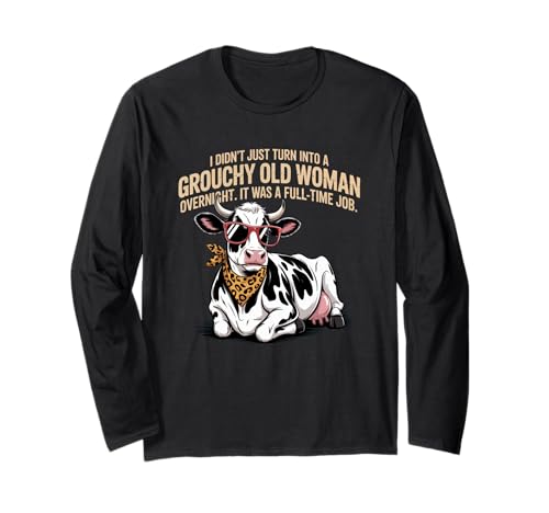 Grouchy Old Woman Cow Funny Leopard Print Humor Langarmshirt von Grouchy Old Woman Cow Funny Farm Gifts Co