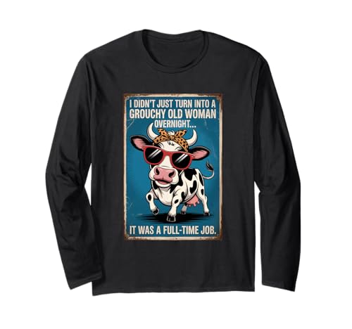 Grouchy Old Woman Cow Funny Retro Humor Langarmshirt Grouchy Old Woman Cow Funny Retro Humor Langarmshirt von Grouchy Old Woman Cow Retro Leopard Design Co
