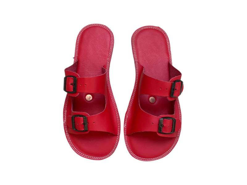Grounding Sandals For Men, Earthing Slipper With Copper Rivet, With Buckles, Red von Groudingschuhe
