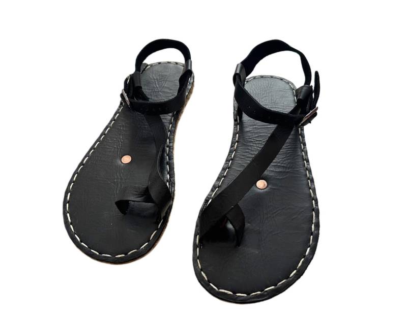 Men Barefoot Earthing Sandals | Thongs Flip-Flops Genuine Leather For Flats Slides Comfort Walking Black von Groudingschuhe