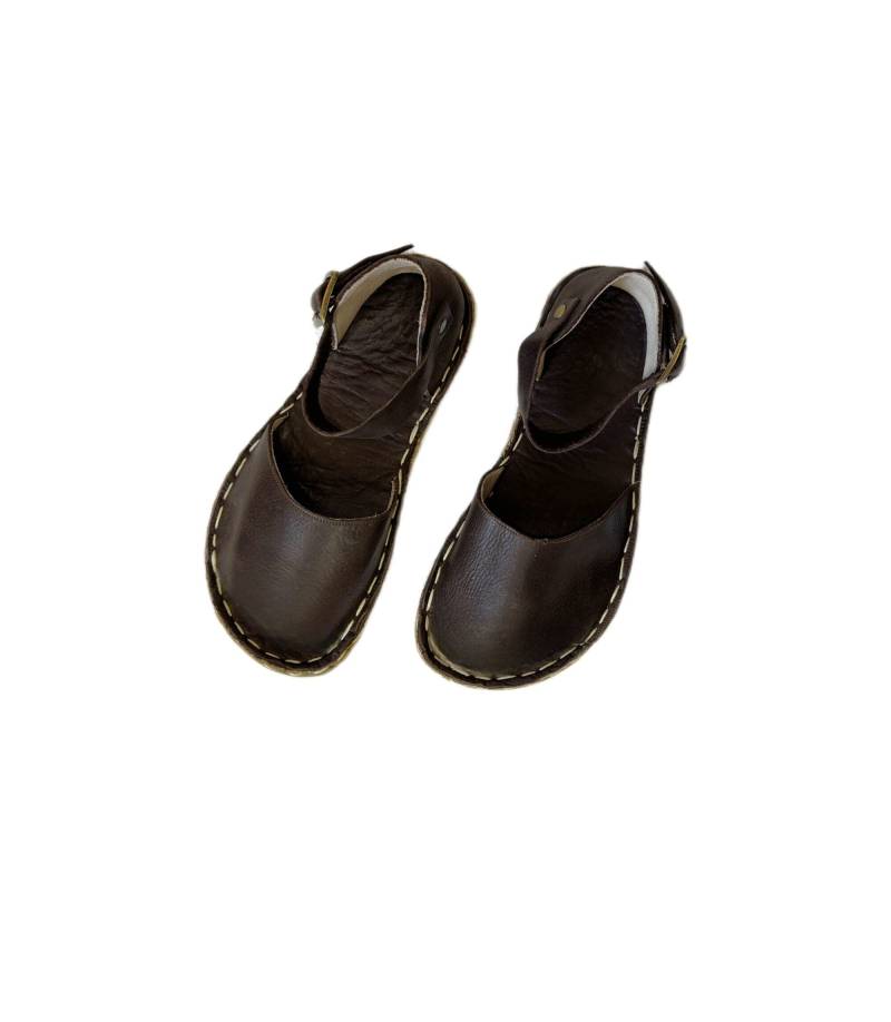 Womens Grounding Sandals | Dark Brown Handmade Leather Copper Rivets Closed Toe von Groudingschuhe