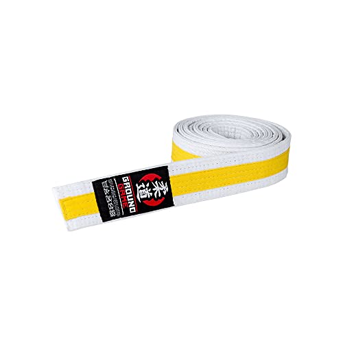 Ground Game Judo Gürtel für Kinder | Kampfsport Gürtel Weiß-Gelb | Judogürtel 200-240 cm | Budogürtel mehrfarbig 100% Baumwolle | ca. 4 cm breit von Ground Game