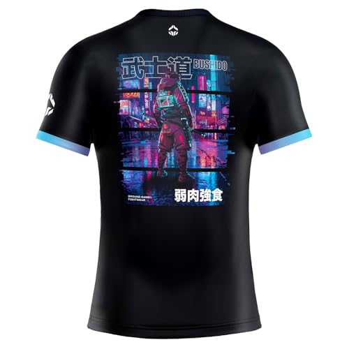 Ground Game Rashguard Herren BJJ MMA Kompressionsshirt Herren Kurzarm, Kampfsport Funktionsshirt Cyber Samurai, L von Ground Game