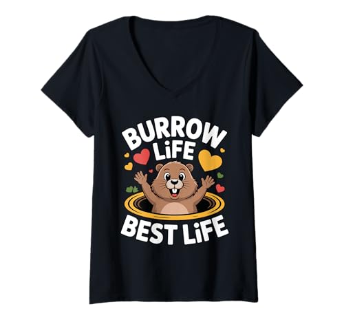 Damen Burrow Life Best Life Groundhog Day Animal T-Shirt mit V-Ausschnitt Damen Burrow Life Best Life Groundhog Day Animal T-Shirt mit V-Ausschnitt von Groundhog Day Funny Weather Animal Lover