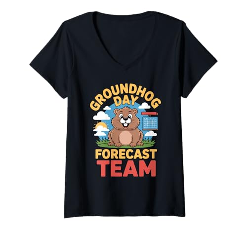 Damen Groundhog Day Forecast Team Weather Fun T-Shirt mit V-Ausschnitt Damen Groundhog Day Forecast Team Weather Fun T-Shirt mit V-Ausschnitt von Groundhog Day Funny Weather Animal Lover