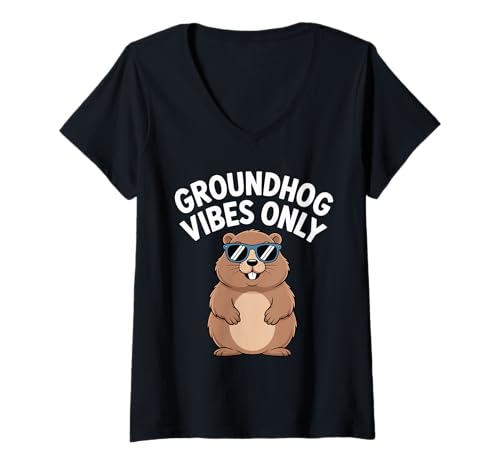 Damen Groundhog Vibes Only Groundhog Day Fun T-Shirt mit V-Ausschnitt Damen Groundhog Vibes Only Groundhog Day Fun T-Shirt mit V-Ausschnitt von Groundhog Day Funny Weather Animal Lover