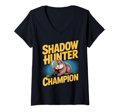 Damen Shadow Hunter Champion Groundhog Day T-Shirt mit V-Ausschnitt Damen Shadow Hunter Champion Groundhog Day T-Shirt mit V-Ausschnitt von Groundhog Day Funny Weather Animal Lover