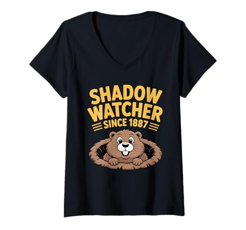 Damen Shadow Watcher Since 1887 Groundhog Day Tradition T-Shirt mit V-Ausschnitt Damen Shadow Watcher Since 1887 Groundhog Day Tradition T-Shirt mit V-Ausschnitt von Groundhog Day Funny Weather Animal Lover