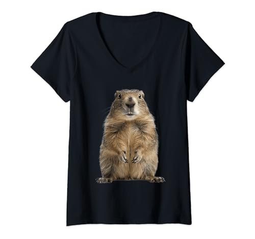 Damen Murmeltier T-Shirt mit V-Ausschnitt Damen Murmeltier T-Shirt mit V-Ausschnitt von Groundhog Design