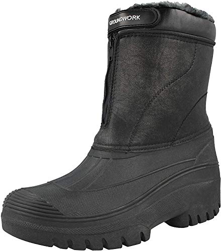 Gummistiefel für Herren und Damen, unisex, schwarz, wasserabweisend, für Stall, Spazierengehen, Regen, Schnee, Winter, Ski, Gummistiefel, warm, Bauernhof, Mucker-Stiefel, schwarz anthrazit, 46 EU von GROUNDWORK