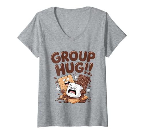 Damen Group Hug Marshmallow Lagerfeuer Snack Lustig Camping T-Shirt mit V-Ausschnitt Damen Group Hug Marshmallow Lagerfeuer Snack Lustig Camping T-Shirt mit V-Ausschnitt von Group Camping Smores Adventure Chocolate Apparel
