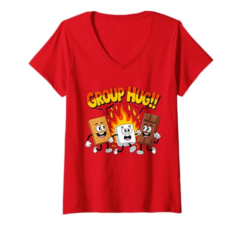 Damen Group Hug Marshmallow Lagerfeuer Snack Lustig Camping T-Shirt mit V-Ausschnitt Damen Group Hug Marshmallow Lagerfeuer Snack Lustig Camping T-Shirt mit V-Ausschnitt von Group Camping Smores Adventure Chocolate Apparel