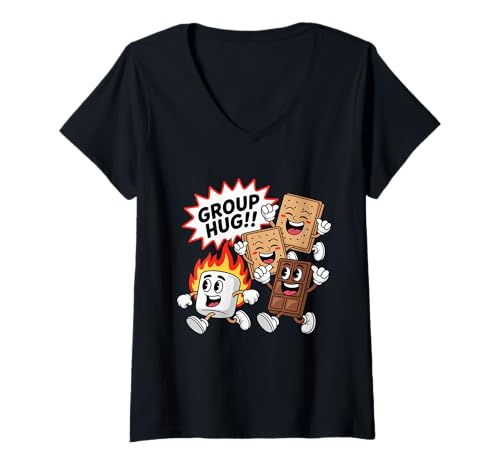 Damen Group Hug Marshmallow Lagerfeuer Snack Lustig Camping T-Shirt mit V-Ausschnitt Damen Group Hug Marshmallow Lagerfeuer Snack Lustig Camping T-Shirt mit V-Ausschnitt von Group Camping Smores Adventure Chocolate Apparel
