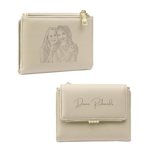 Grovjewfit Damen Geldbörse Klein Personalisierte Mit Name Foto Portemonnaie Kreuz Geldtasche Mini Geldbörsen Mit Münzfach Weihnachten Geburtstag Mutter Ehefrau (A - Aprikose) von Grovjewfit