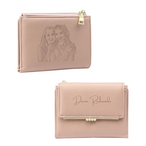 Grovjewfit Damen Geldbörse Klein Personalisierte Mit Name Foto Portemonnaie Kreuz Geldtasche Mini Geldbörsen Mit Münzfach Weihnachten Geburtstag Mutter Ehefrau (A - Rosa) von Grovjewfit