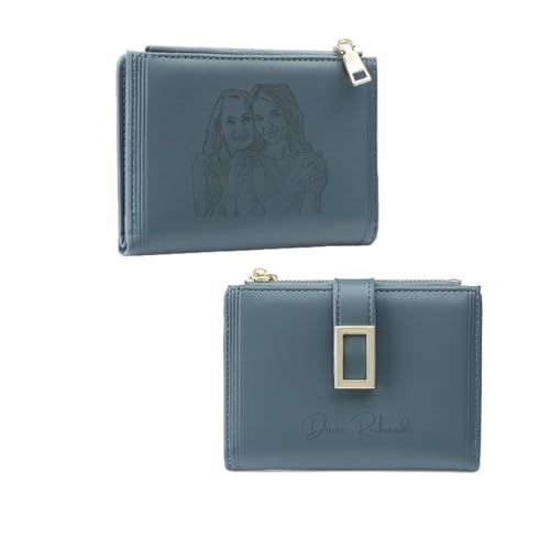 Grovjewfit Damen Geldbörse Klein Personalisierte Mit Name Foto Portemonnaie Kreuz Geldtasche Mini Geldbörsen Mit Münzfach Weihnachten Geburtstag Mutter Ehefrau (C - Dunkelblau) von Grovjewfit