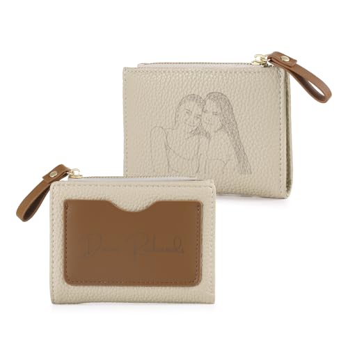 Grovjewfit Damen Geldbörse Klein Personalisierte Mit Name Foto Portemonnaie Kreuz Geldtasche Mini Geldbörsen Mit Münzfach Weihnachten Geburtstag Mutter Ehefrau (D - Aprikose) von Grovjewfit