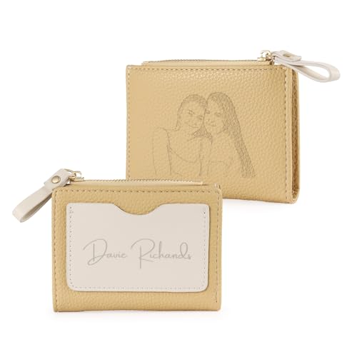 Grovjewfit Damen Geldbörse Klein Personalisierte Mit Name Foto Portemonnaie Kreuz Geldtasche Mini Geldbörsen Mit Münzfach Weihnachten Geburtstag Mutter Ehefrau (D - Gelb) von Grovjewfit