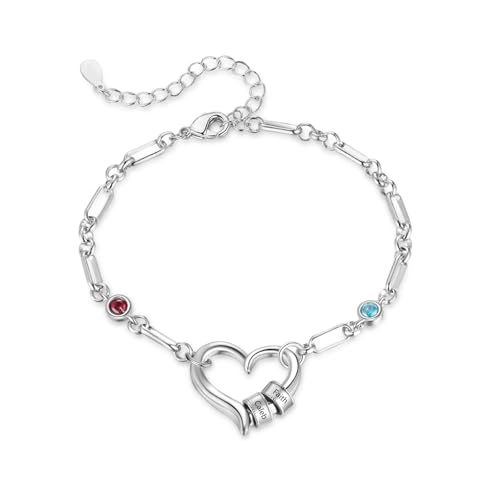 Grovjewfit Personalisierte Damen Armband Mit Geburtsstein: Frauen Armbänder Mit 2-4 Namen Armkette Verstellbar Armband Geschenke Für Mama Ehefrau Freundin (2 name) von Grovjewfit
