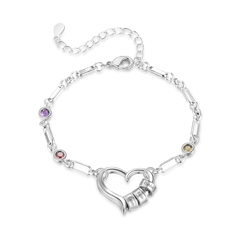 Grovjewfit Personalisierte Damen Armband Mit Geburtsstein: Frauen Armbänder Mit 2-4 Namen Armkette Verstellbar Armband Geschenke Für Mama Ehefrau Freundin (3 name) von Grovjewfit