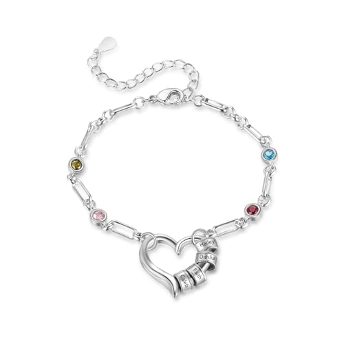 Grovjewfit Personalisierte Damen Armband Mit Geburtsstein: Frauen Armbänder Mit 2-4 Namen Armkette Verstellbar Armband Geschenke Für Mama Ehefrau Freundin (4 name) von Grovjewfit