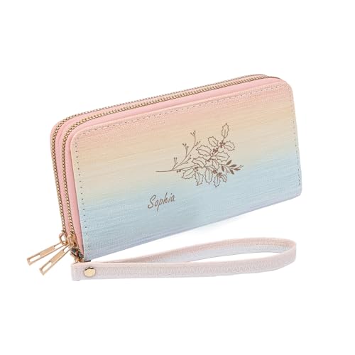 Grovjewfit Personalisierte Damen Geldbörse Mit Foto, Portemonnaie Mit Name Lange Geldbörse Muttertag Weihnachten Geschenke Für Mama Oma Mutter (Mit Name und Blume) von Grovjewfit