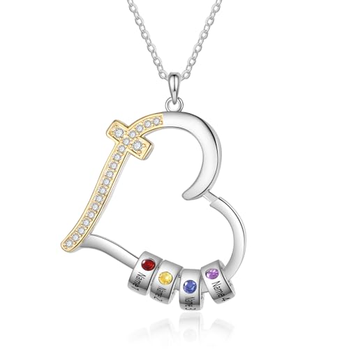 Personalisiert Damen Halskette Mit Anhänger: Frauen Halskette Kreuz Herz Anhänger Einstellbar Mit Namen 2-5 Geburtssteinen Geschenke Für Mutter Freundin Großmutter Weihnachten Muttertag (4 stones) Personalisiert Damen Halskette Mit Anhänger: Frauen Halskette Kreuz Herz Anhänger Einstellbar Mit Namen 2-5 Geburtssteinen Geschenke Für Mutter Freundin Großmutter Weihnachten Muttertag (4 stones) von Grovjewfit