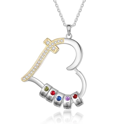 Personalisiert Damen Halskette Mit Anhänger: Frauen Halskette Kreuz Herz Anhänger Einstellbar Mit Namen 2-5 Geburtssteinen Geschenke Für Mutter Freundin Großmutter Weihnachten Muttertag (5 stones) Personalisiert Damen Halskette Mit Anhänger: Frauen Halskette Kreuz Herz Anhänger Einstellbar Mit Namen 2-5 Geburtssteinen Geschenke Für Mutter Freundin Großmutter Weihnachten Muttertag (5 stones) von Grovjewfit