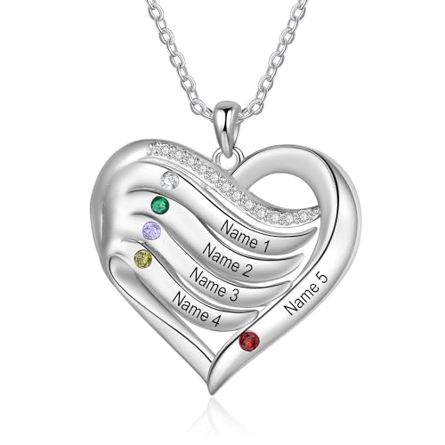 Personalisiert Damen Halskette Mit Gravur: Frauen Halskette Herz Anhänger Verstellbar Mit Namen Gravur 2-5 Geburtssteinen Geschenke Für Mama Mädchen Freundin Valentinstag Geburtstag (5 stones) von Grovjewfit