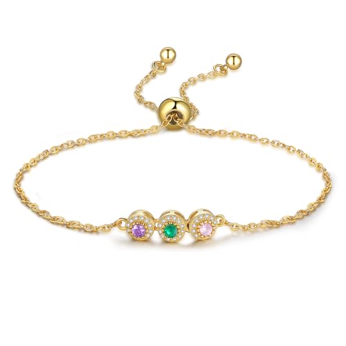 Personalisiert Gold Armband Mit Geburtsstein: Damen Armband Mit 3 Geburtssteinen Individueller Armkette Verstellbar Armbänder Muttertag Valentinstagsgeschenk Für Mama Freundin (2 Geburtssteine) von Grovjewfit