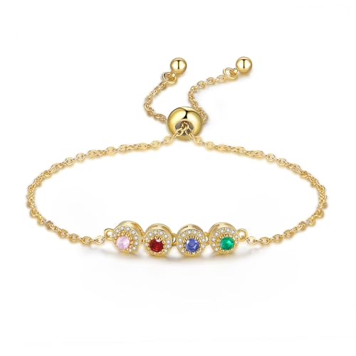 Personalisiert Gold Armband Mit Geburtsstein: Damen Armband Mit 3 Geburtssteinen Individueller Armkette Verstellbar Armbänder Muttertag Valentinstagsgeschenk Für Mama Freundin (3 Geburtssteine) von Grovjewfit
