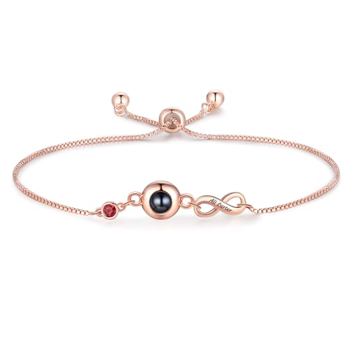 Personalisierte Damen Armband Mit Foto Projektion, Armkette Verstellbar Damenarmband Geburtsstein Geschenk Für Weihnachten Muttertag Geburtstag Für Mutter Großmutter (style 1 - Rosa Mit Name) von Grovjewfit