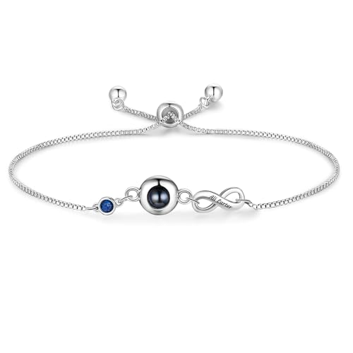 Personalisierte Damen Armband Mit Foto Projektion, Armkette Verstellbar Damenarmband Geburtsstein Geschenk Für Weihnachten Muttertag Geburtstag Für Mutter Großmutter (style 1 - Silber Mit Name) von Grovjewfit