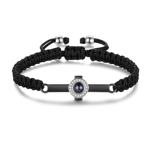 Personalisierte Damen Armband Mit Projektionsstein Foto Projektion Paararmband Einstellbar Armband Für Paare Geschenke Für Freundin Mutter Frau Weihnachten Valentinstag (A - Schwarz) von Grovjewfit