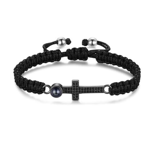 Personalisierte Damen Armband Mit Projektionsstein Foto Projektion Paararmband Einstellbar Armband Für Paare Geschenke Für Freundin Mutter Frau Weihnachten Valentinstag (B - Schwarz) von Grovjewfit