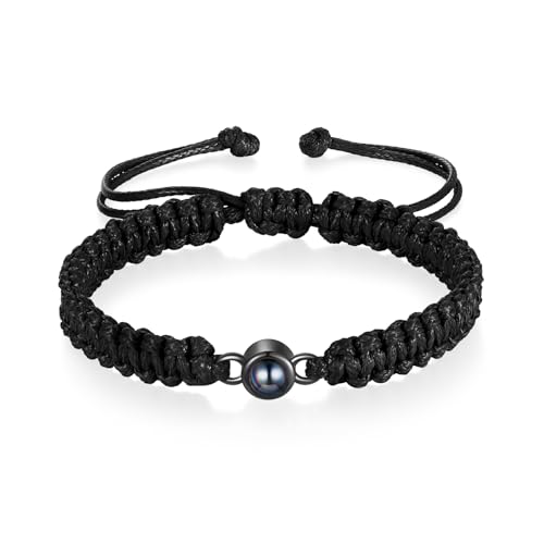Personalisierte Damen Armband Mit Projektionsstein Foto Projektion Paararmband Einstellbar Armband Für Paare Geschenke Für Freundin Mutter Frau Weihnachten Valentinstag (Schwarz) von Grovjewfit