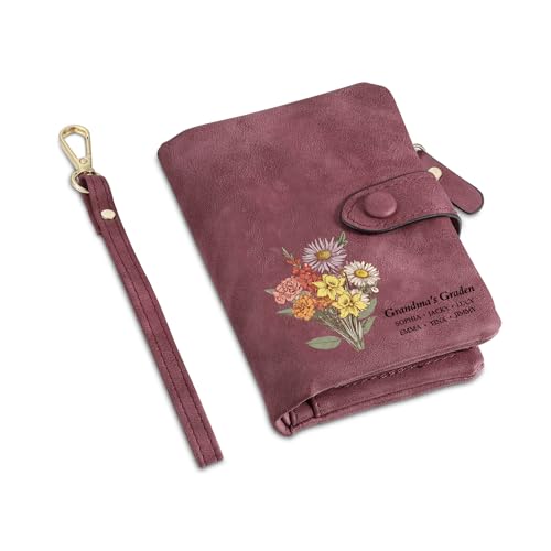 Personalisierte Damen Geldbörse 1-6 Name Gravur Frauen Geldbeutel Portemonnaie Geschenke Zum Geburtstag Jahrestag Für Mutter Ehefrau Freundin (Lila) von Grovjewfit