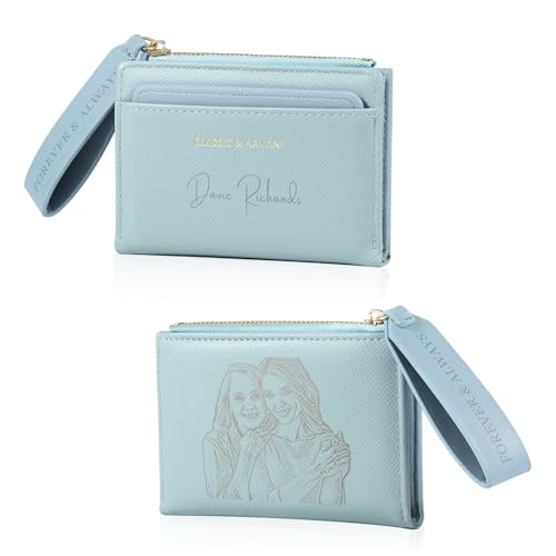 Personalisierte Damen Geldbörse Klein Portemonnaie Mit Name Foto Frauen Kreuz Geldtasche Mit Münzfach Mini Geldbörsen Geschenk Für Mutter Ehefrau Weihnachten Geburtstag Muttertag (B - Blau) von Grovjewfit