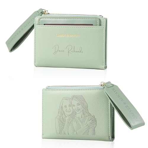 Personalisierte Damen Geldbörse Klein Portemonnaie Mit Name Foto Frauen Kreuz Geldtasche Mit Münzfach Mini Geldbörsen Geschenk Für Mutter Ehefrau Weihnachten Geburtstag Muttertag (B - Grün) von Grovjewfit