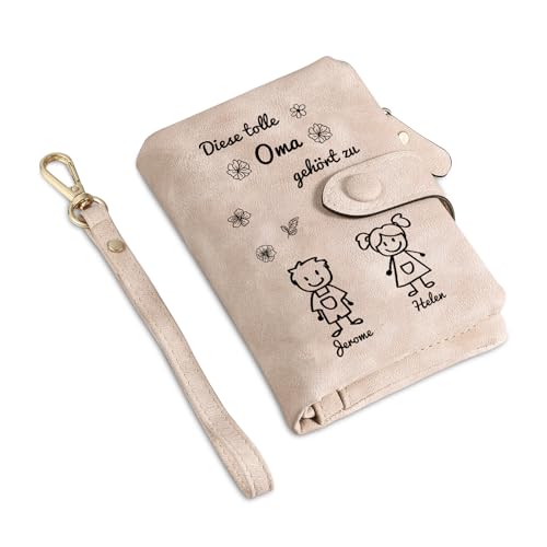 Personalisierte Damen Geldbörse Mit Namen, 1-6 Namen Portemonnaie Für Mutter Großmutter Mit Münzfach Weihnachten Mama Oma (Für Oma 2 Namen) von Grovjewfit