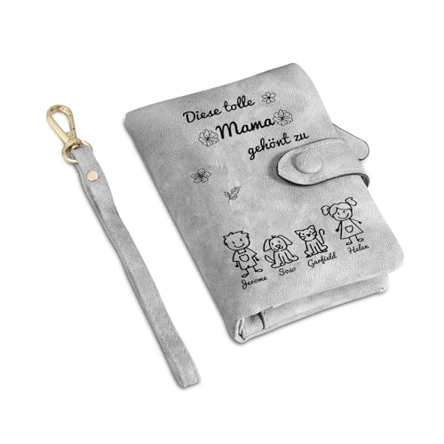 Personalisierte Damen Geldbörse Mit Namen, 1-6 Namen Portemonnaie Für Mutter Großmutter Mit Münzfach Weihnachten Mama Oma (Grau Für Mama) von Grovjewfit