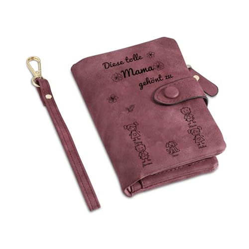 Personalisierte Damen Geldbörse Mit Namen, 1-6 Namen Portemonnaie Für Mutter Großmutter Mit Münzfach Weihnachten Mama Oma (Lila Für Mama) von Grovjewfit