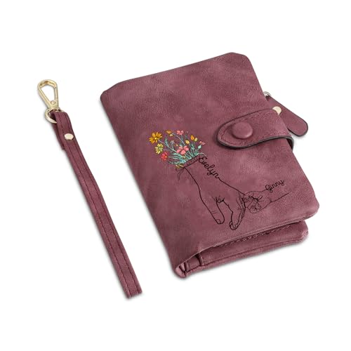 Personalisierte Damen Geldbörse Portemonnaie Mit 2-7 Namen Münzfach Geschenk Für Mutter Ehefrau Großmutter Zum Weihnachten Jahrestag Geburtstag Muttertag Geldtasche Geldbörsen Frauen Geldbeutel (Rot) von Grovjewfit