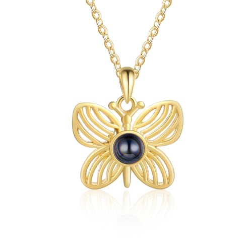 Personalisierte Damen Halskette Mit Foto Projektion: Halskette Mit Anhänger Projektionsstein Schmetterling Mond Rose Anhänger Weihnachten Muttertag Als Geschenk Für Freundin Mutter (Mit Schmetterling) von Grovjewfit