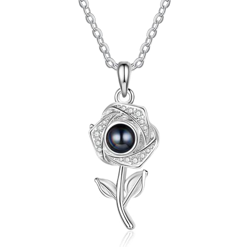 Personalisierte Damen Halskette Mit Foto Projektion: Halskette Mit Anhänger Projektionsstein Schmetterling Mond Rose Anhänger Weihnachten Muttertag Als Geschenk Für Freundin Mutter (Mit Rose) von Grovjewfit